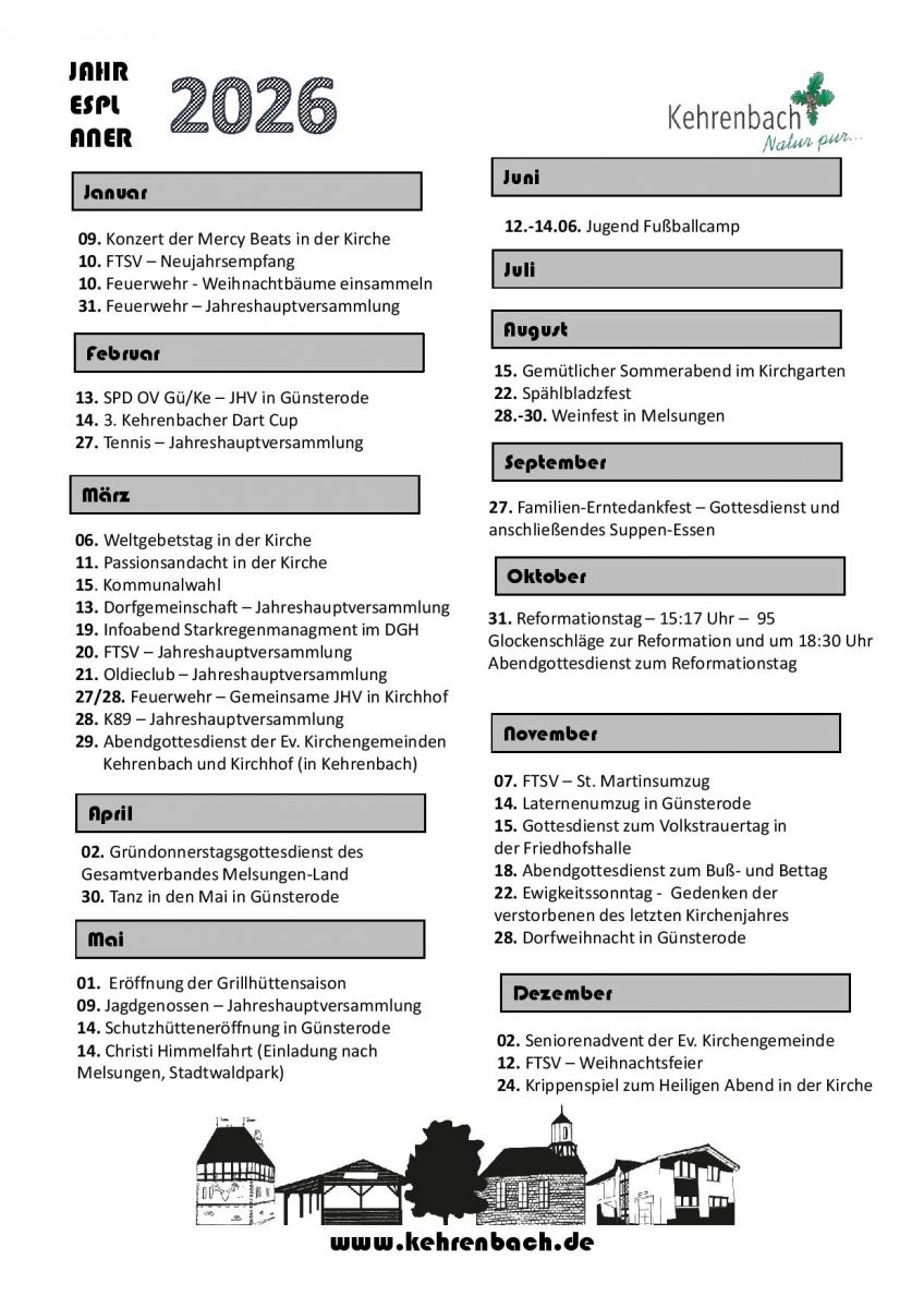Jahresplaner 2026 Kehrenbach